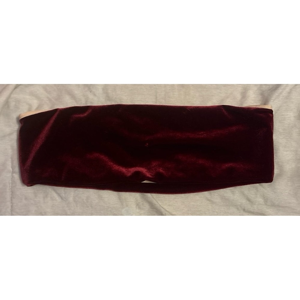 Burgundy Wine Red Velour Velvet Unlined Bandeau Bra, Size Large